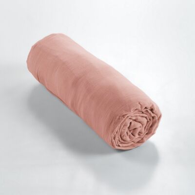 Drap housse Gaze de Coton 160 x 200 cm GAÏA Rose pêche