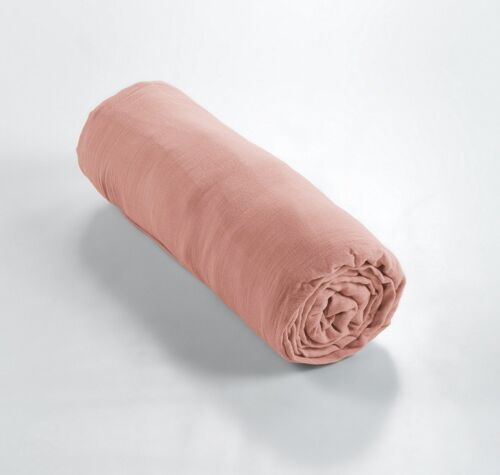 Drap housse Gaze de Coton 180 x 200 cm GAÏA Rose pêche