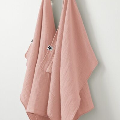 Set of 2 cotton gauze hand towels 50 x 70 cm GAÏA Peach pink