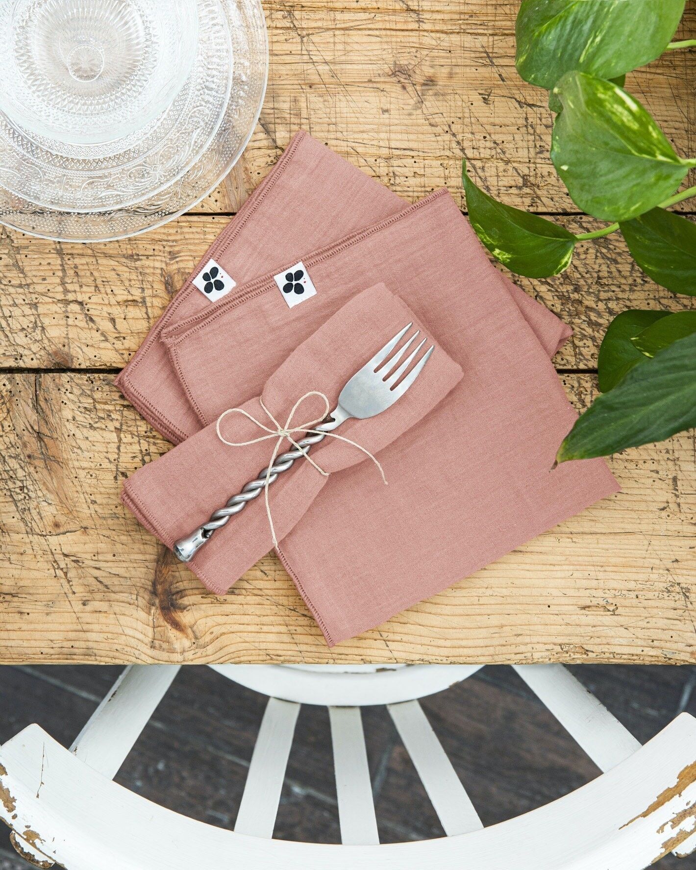 Set di 3 asciugamani in garza di cotone 40 x 40 cm GAÏA Rosa pesca