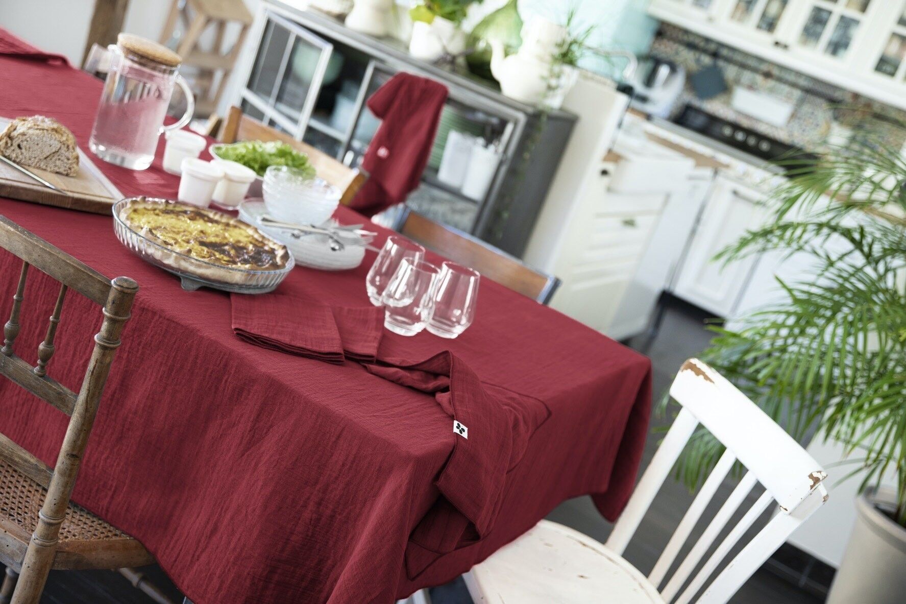 Rechteckige Tischdecke 150 x 350 cm GAÏA Burgund