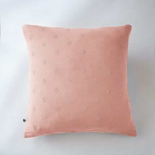 Taie d'oreiller Gaze de coton 60 x 60 cm GAÏA BOHO Rose pêche