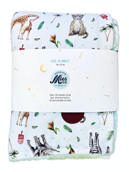 Kids blanket jungle animals - 100 x 150 cm - organic cotton (GOTS) and recycled polyester