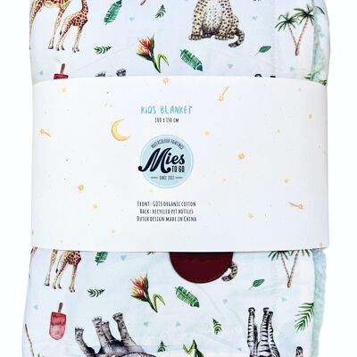 Kids blanket jungle animals - 100 x 150 cm - organic cotton (GOTS) and recycled polyester