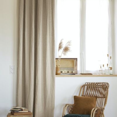 Adjustable curtain + 8 clip rings 140 x 270 cm Washed linen SOLINE Sand