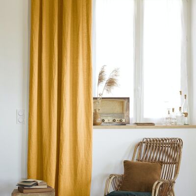 Adjustable curtain + 8 clip rings 140 x 270 cm Washed linen SOLINE Miel