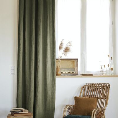Adjustable curtain + 8 clamp rings 140 x 270 cm Washed linen SOLINE Thyme