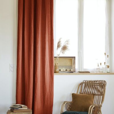 Adjustable curtain + 8 clamp rings 140 x 270 cm Washed linen SOLINE Paprika