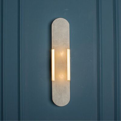 Lampada da parete in marmo bianco unica, luce LED da comodino per la casa, regalo fatto a mano per l'inaugurazione della casa, illuminazione Art Deco moderna, modello n. 8906