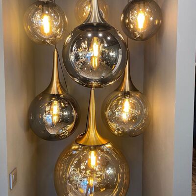 Modern Design Chandelier Lights, Art Deco Glass Globe Pendant Lamp, Handmade Stairwell Ceiling lamp, Housewarming Gift Lighting