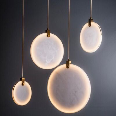 Handmade Marble Round Pendant Lamp, Brass LED Light Chandelier, Housewarming Gift Art Deco Hanging Lighting, Ceiling Lights