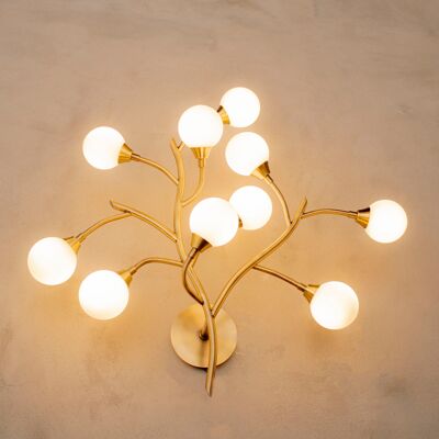 Brass Branches LED Sconce Lighting, Home Decor Chrome Hanging Light, Handmade Housewarming Gift Ceiling & Wall Lamp Shade, MODEL: DEMET