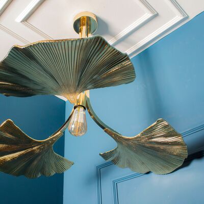 Mid Century Ginkgo Leaf Ceiling Lamp, Handmade Gold Living Room Chandelier, Home Decor Vintage Design Light, Art Deco Pendant Lighting
