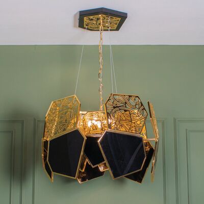 Handmade Vintage Style Chandelier, Home Decor Hanging Pendant Light, Living Room Art Deco Black Lamp, Gold Ceiling Lighting