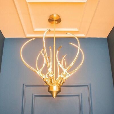 Horn Shaped Bulb Brass Chandelier, Mid Century Pendant Light, Home Decor Lighting, Art Deco Decorative Lamp