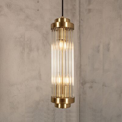 Glass Rod Pendant Light, Handmade Brass Lighting, Art Deco Lamp, Housewarming Gift Ceiling Chandelier