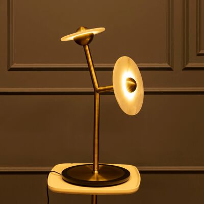 Brass Marble Table Lamp, White Round  Marble Table Lighting, Modern Home Decor Art Deco LED Light, Housewarming gift Lamp, Model : KAMPALA