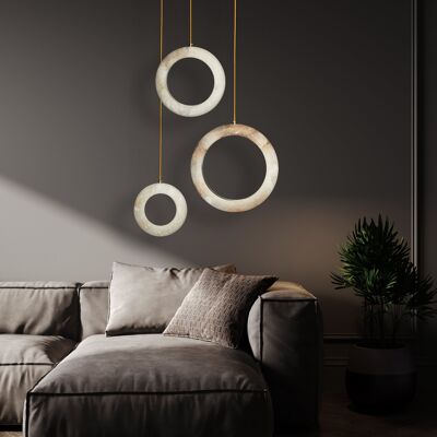 Handmade Marble Bagel Pendant Lamp, Brass LED Light Chandelier, Housewarming Gift Art Deco Hanging Lighting, Ceiling Lights. Model: GAMBA