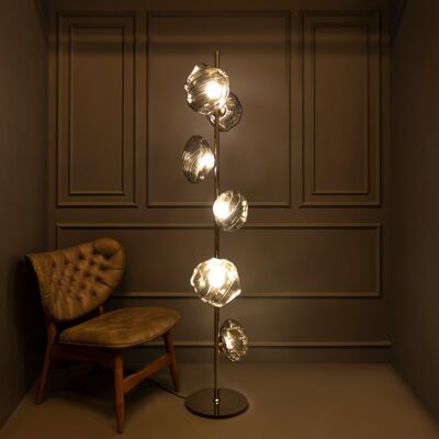 Six Smoky Glasses Chrome Floor Lamp, Glass Floor Lighting, Modern Home Decor Art Deco LED Light, Housewarming gift Lamp, Model : HOBART