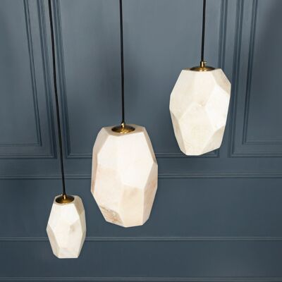 Handmade Marble Irregular Pendant Lamp, Brass LED Light Chandelier, Housewarming Gift Art Deco Hanging Lighting, Model : MUMBAI