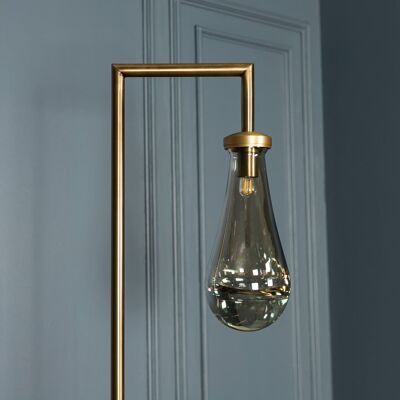 Amber Glass Drop Brass Floor Lamp, Glass Drop Floor Lamp, Modern Home Decor Art Deco LED Light, Housewarming gift Lamp, Model : BENIN