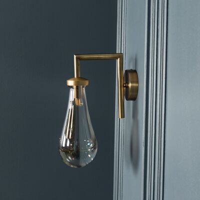 Amber Glass Drop Brass Wall Lamp, Glass Drop Wall Lamp, Modern Home Decor Art Deco LED Light, Housewarming gift Lamp, Model : BENIN