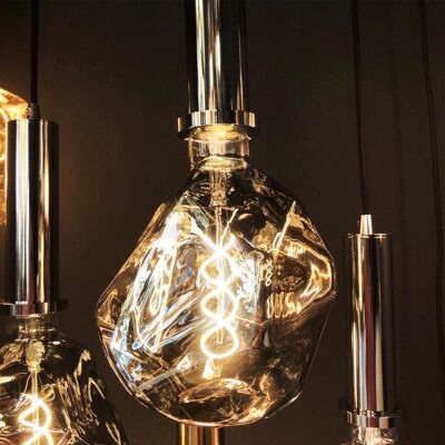 Modern Irregular Pendant Lighting, Smoky Silver & Amber Blown Glass Dimmable Lamp, Housewarming Gift Light