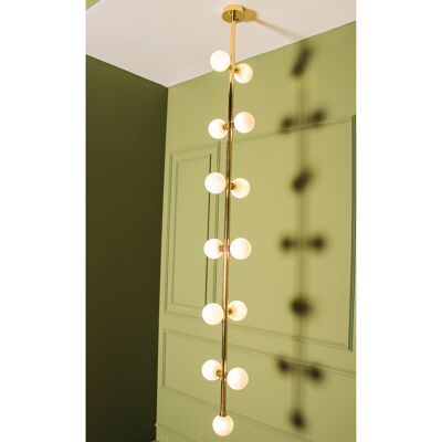 Brass Stairwell Chandelier, Gold Pendant Light, Chrome Hanging Lighting, Art Deco Lamp, Handmade Lamp, Housewarming Gift