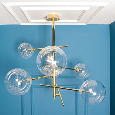 Blown Clear Glass Chandelier Lighting, Home Decor Gold Hanging Light,  Handmade Ceiling Pendant Lamp MODEL : KAREN