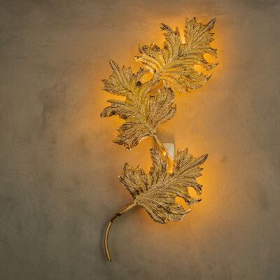 Sycamore Triple Leaf Wall Sconce, Natural Shaped Handmade Gold Lamp, Home Decor Lighting, Art Deco Wall Light