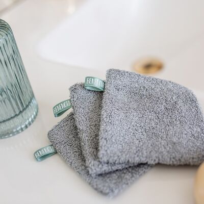 Mini guantes desmaquillantes lavables en esponja de bambú gris (juego de 3)