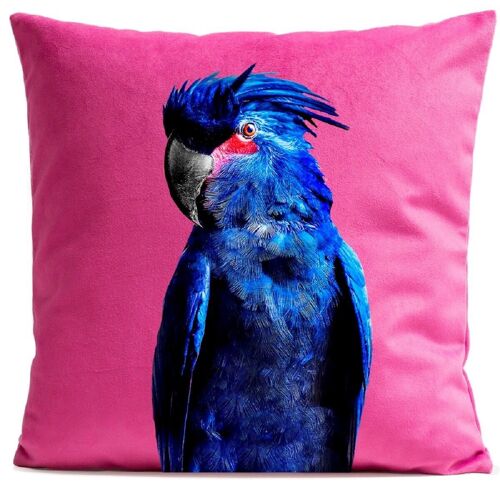 Coussin tropical perroquet suédine 40x40cm/60x60cm