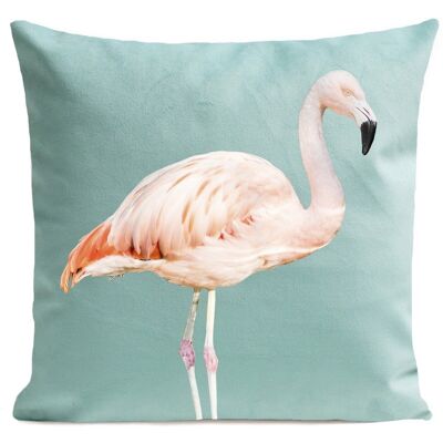 Coussin déco tropical flamant rose polyester 40x40cm/60x60cm