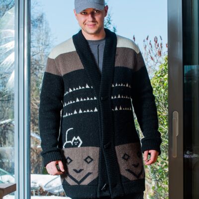 Maglione cardigan da uomo in alpaca, maglione in lana di alpaca da uomo, morbido e caldo, 2 tasche e ampio colletto