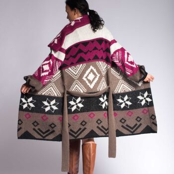Pull cardigan en laine d'alpaga pour femme, veste en laine avec grand col et ceinture, manteau en alpaga surdimensionné femme 1
