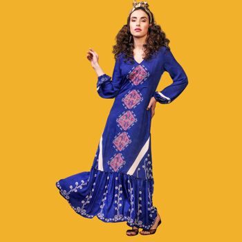 Robe de soirée bleu royal, robe bohème, robe de longueur au sol, imprimés peints à la main, robe maxi, robe longue Boho 2