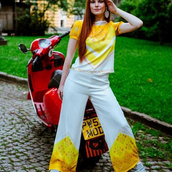 Pantalon palazzo jaune, pantalon large hippie, pièce de déclaration élégante, vêtements de vacances, mode des années 70 6