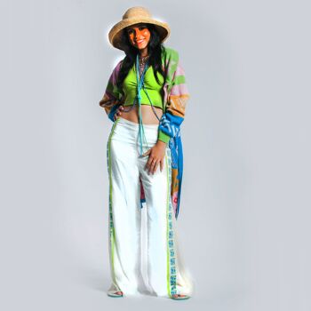 Pantalon palazzo blanc, pantalon large, mode des années 70, pantalon hippie plissé 3
