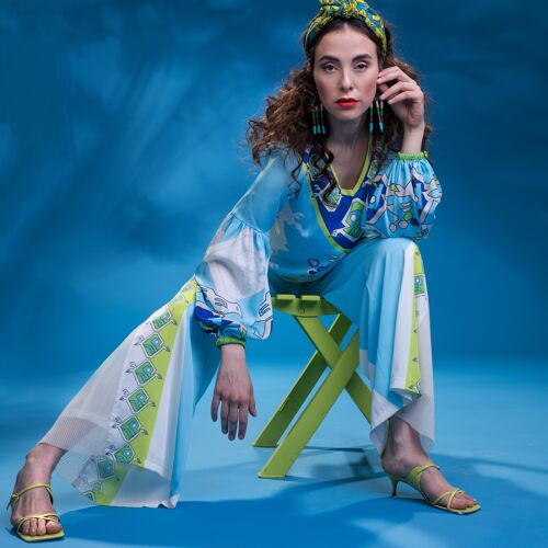 Buy wholesale Blue Palazzo Pants, Pleated Pants, Wide Leg Pants, Hippie  Trousers, 70s Fashion