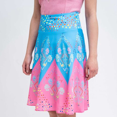 Hot Pink Midi Skirt, Low Waist Midi Skirt, Strapless Dress, Hand Painted Prints