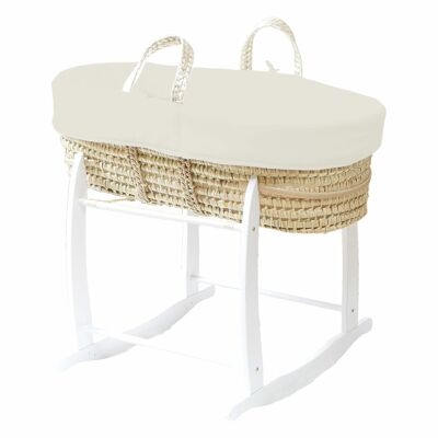 Cream Moses Basket in Palm Leaves and Organic Cotton + Stand