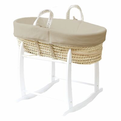 Hazelnut Bassinet in Palm Leaves and Organic Cotton + Stand