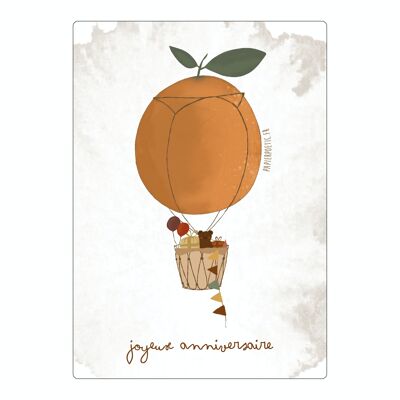 Carte “Joyeux Anniversaire” Montgolfière Orange