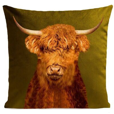 Decorative mountain cow velvet cushion - Highlander
