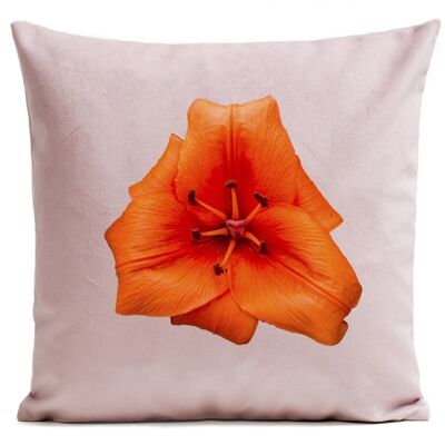 Coussin déco fleur velours 40x40cm/60x60cm - Lys Orange