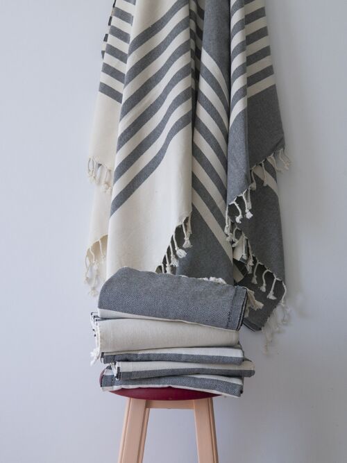 100% Cotton beach and bath towel-beige with black striped