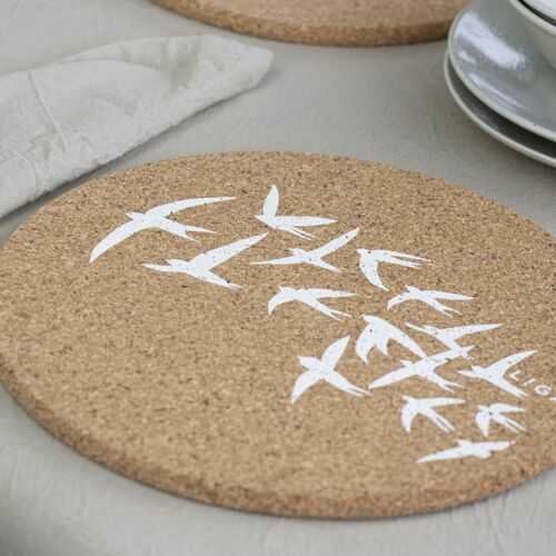 Swallow White Cork Placemats & Coasters