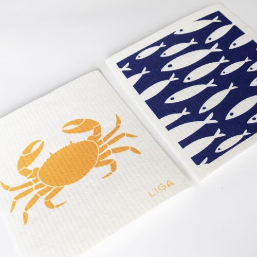 Blue Fish & Crab Eco Dishcloths
