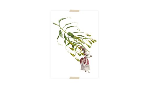 Postcard collage dametje en parapluplant