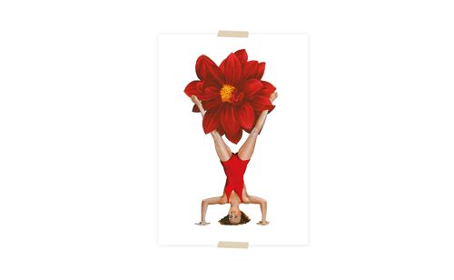 Postcard collage dametje handstand met bloem